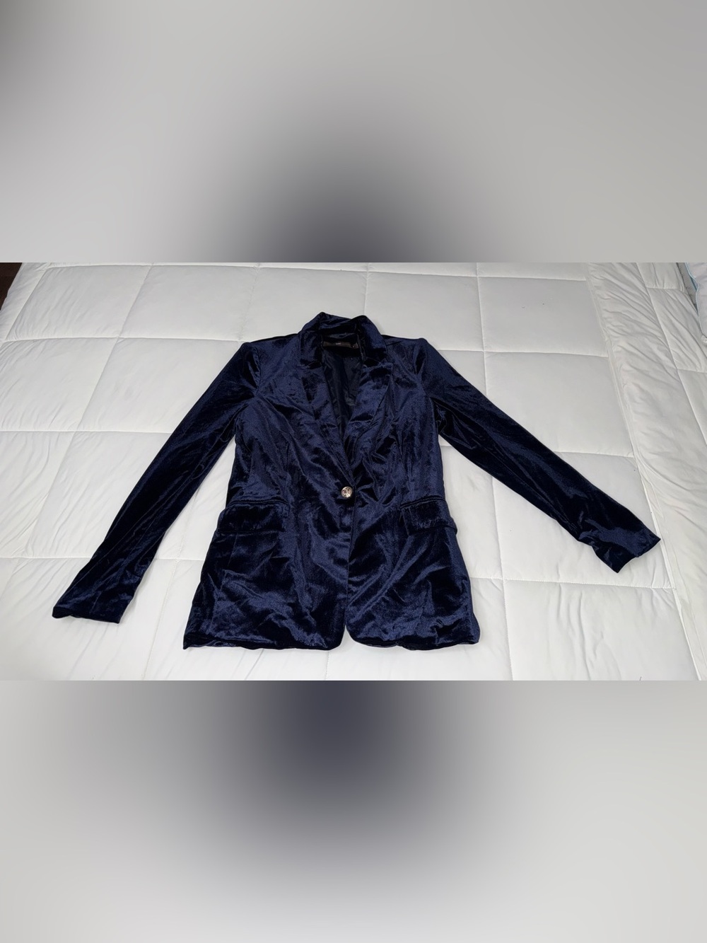 Women's Navy Velvet Single-Button Blazer